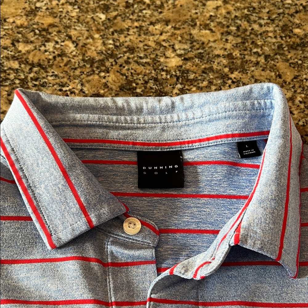Dunning Men's Blue Polo with Red Stripes